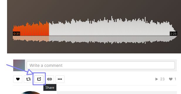 Tlačidlo Zdieľať v SoundCloud